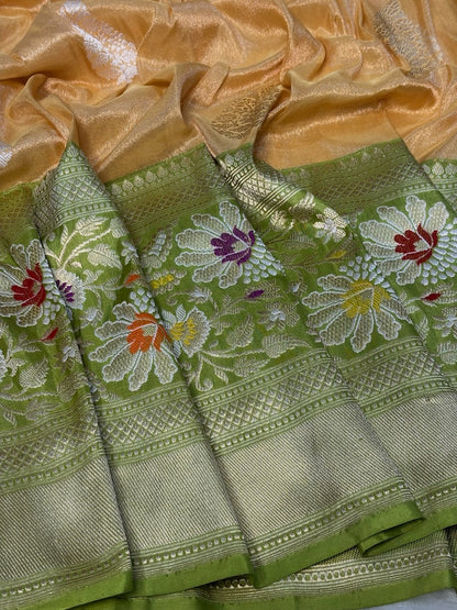 Soft Mustard Gold Handwoven Pure Banarasi Tissue Silk Saree