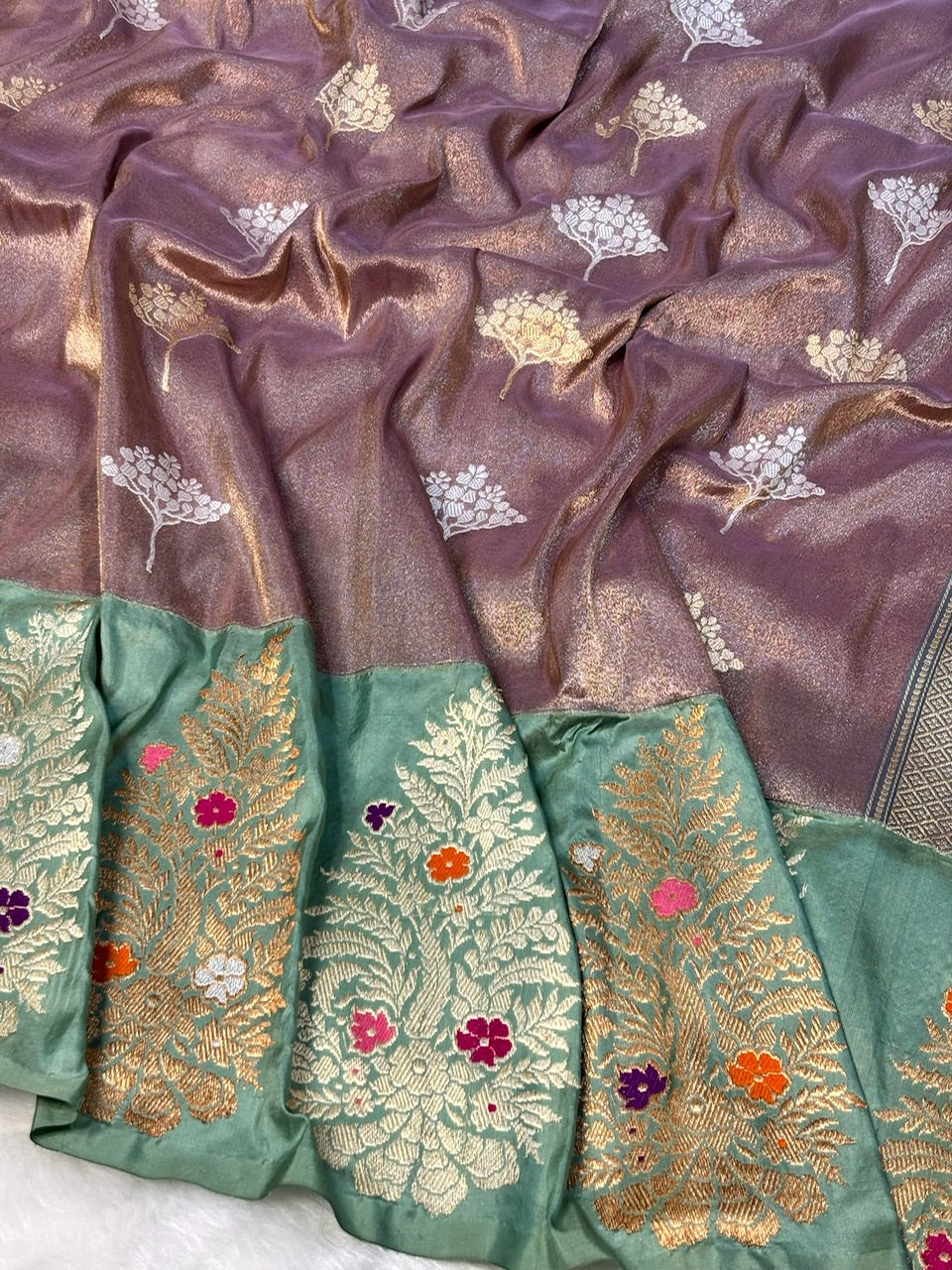 Mauve Gold Handwoven Pure Banarasi Tissue Silk Saree