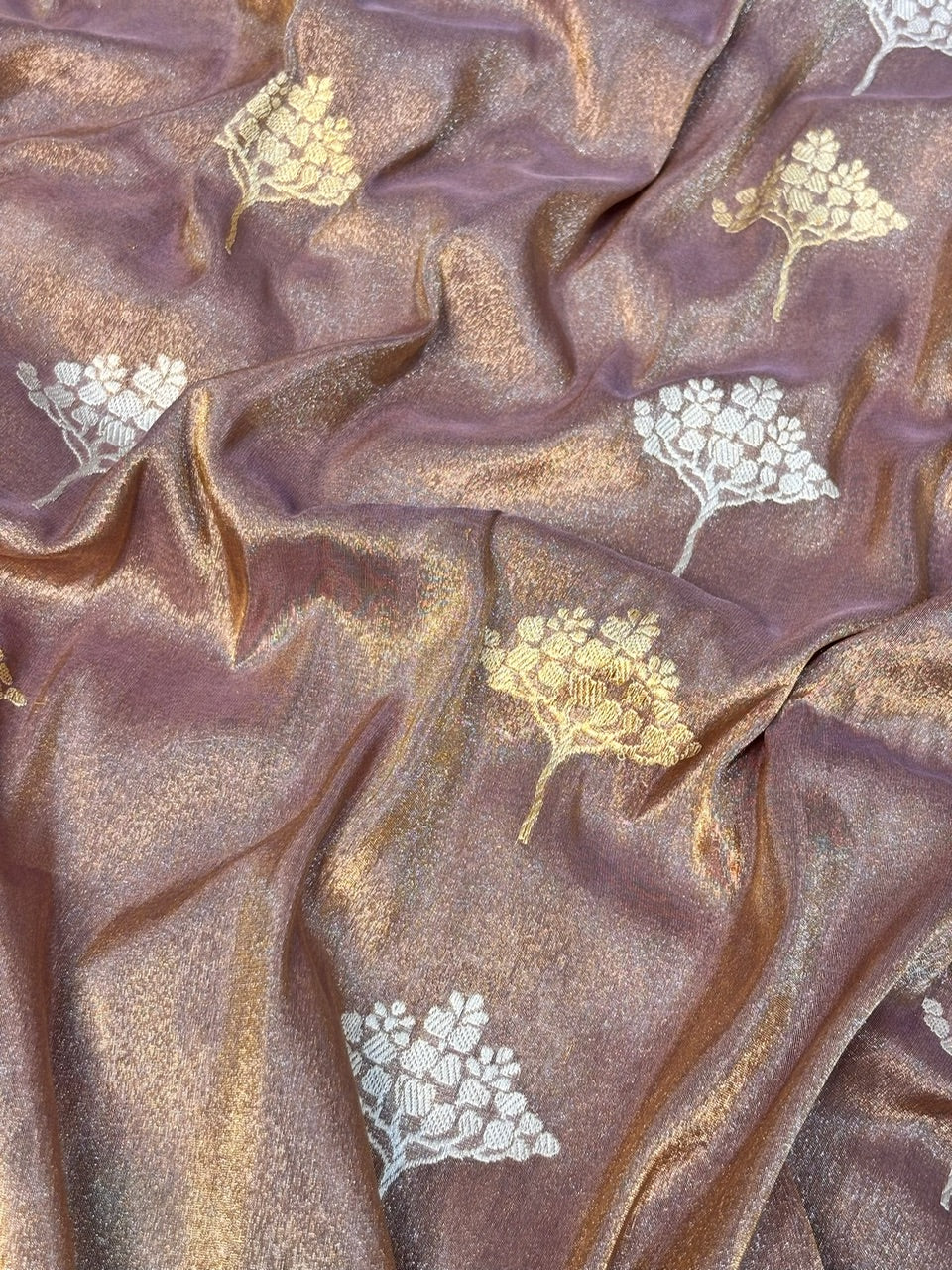 Mauve Gold Handwoven Pure Banarasi Tissue Silk Saree