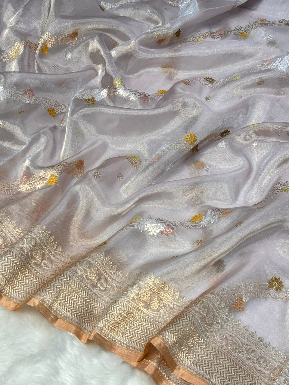 Silver Mist 39Handwoven Pure Banarasi Tissue Silk Saree