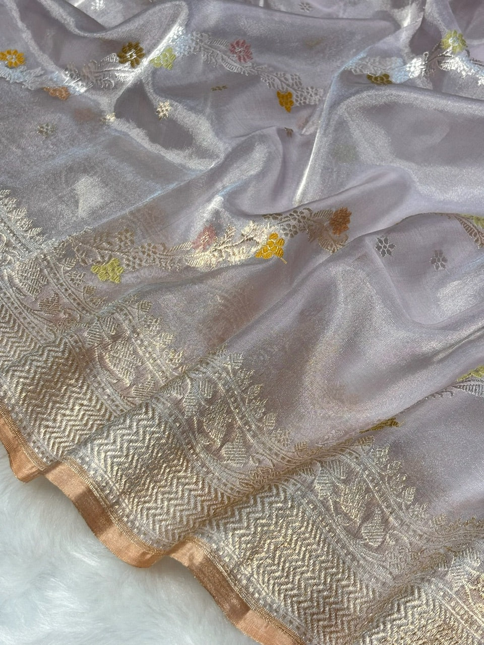 Silver Mist 39Handwoven Pure Banarasi Tissue Silk Saree