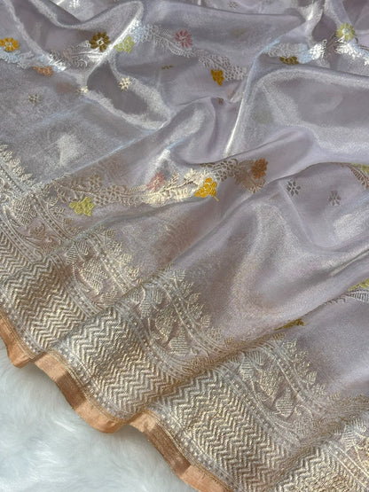 Silver Mist 39Handwoven Pure Banarasi Tissue Silk Saree