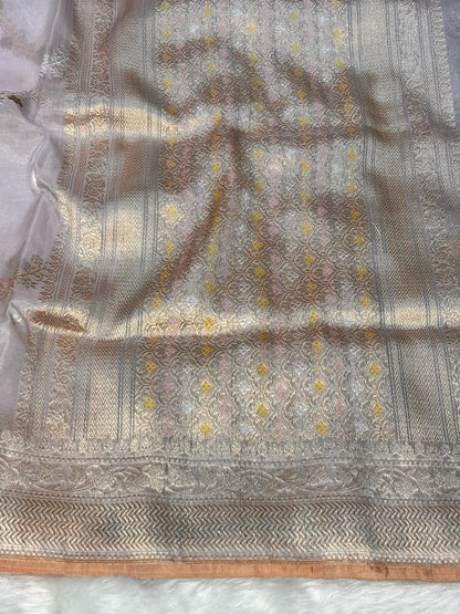 Silver Mist 39Handwoven Pure Banarasi Tissue Silk Saree