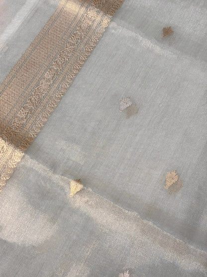 Silver Mist 39Handwoven Pure Banarasi Tissue Silk Saree