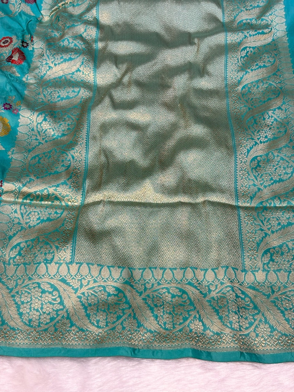 Ocean Blue Handwoven Pure Banarasi Silk Saree – Kadwa Weave in 100% Katan Mulberry Silk