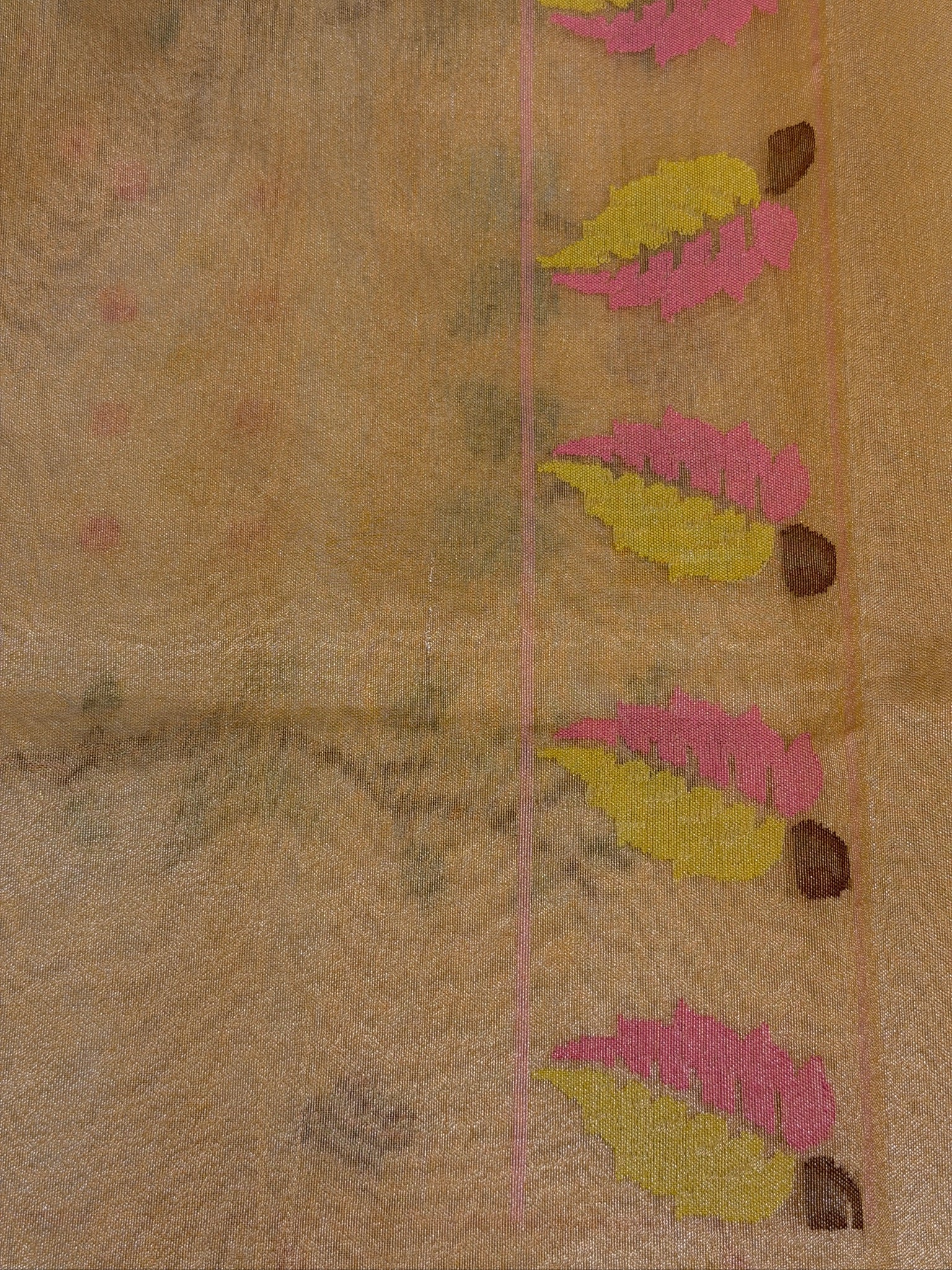 Peach Gold Pure Real Zari Jamdani Saree with Floral Weaving