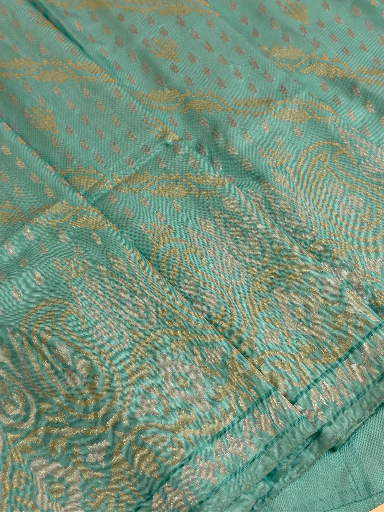 Sea Blue Pure Real Zari Jamdani Saree with Floral Weaving