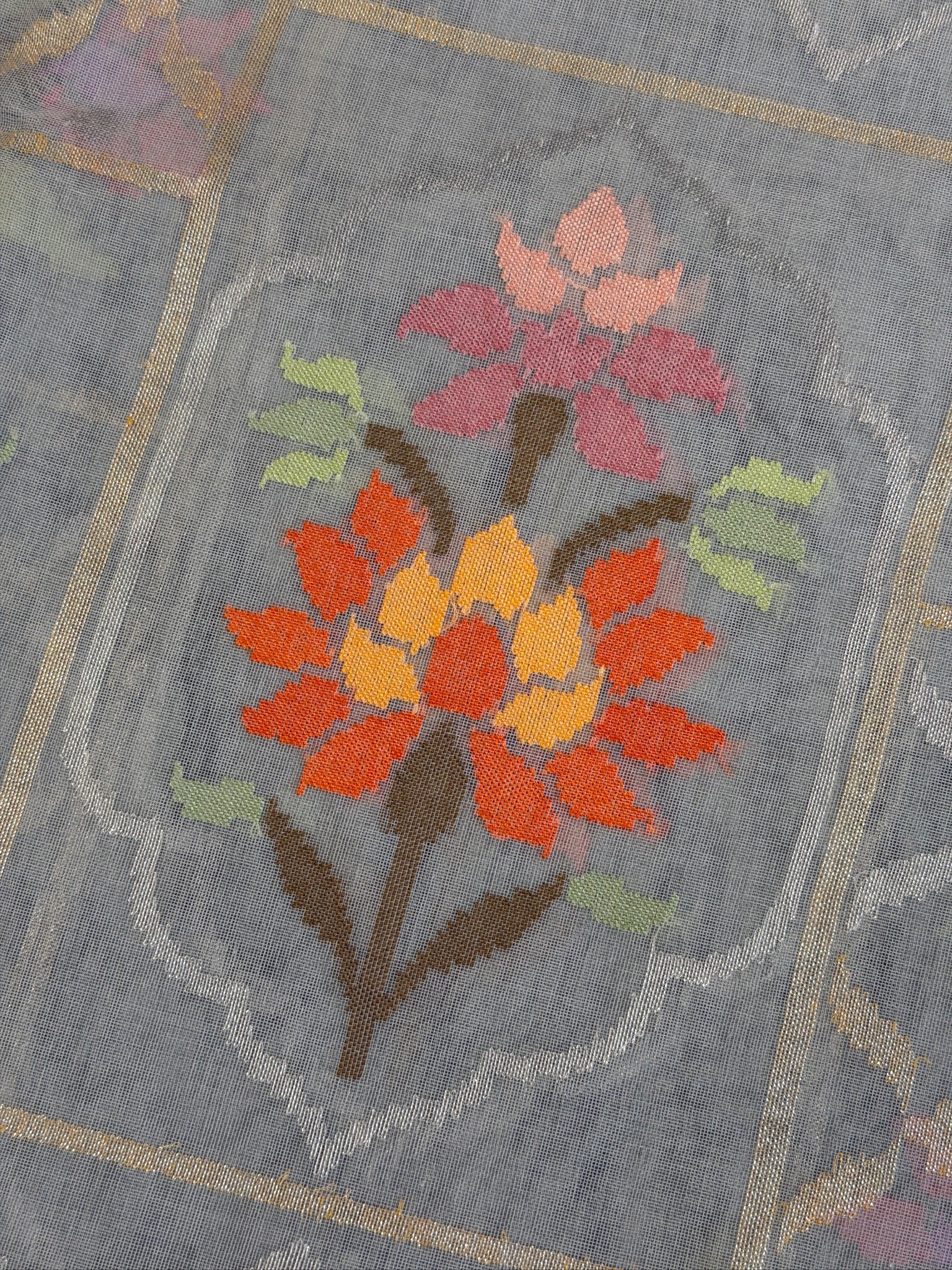 Ash Grey Pure Real Zari Jamdani Saree with Floral Weaving