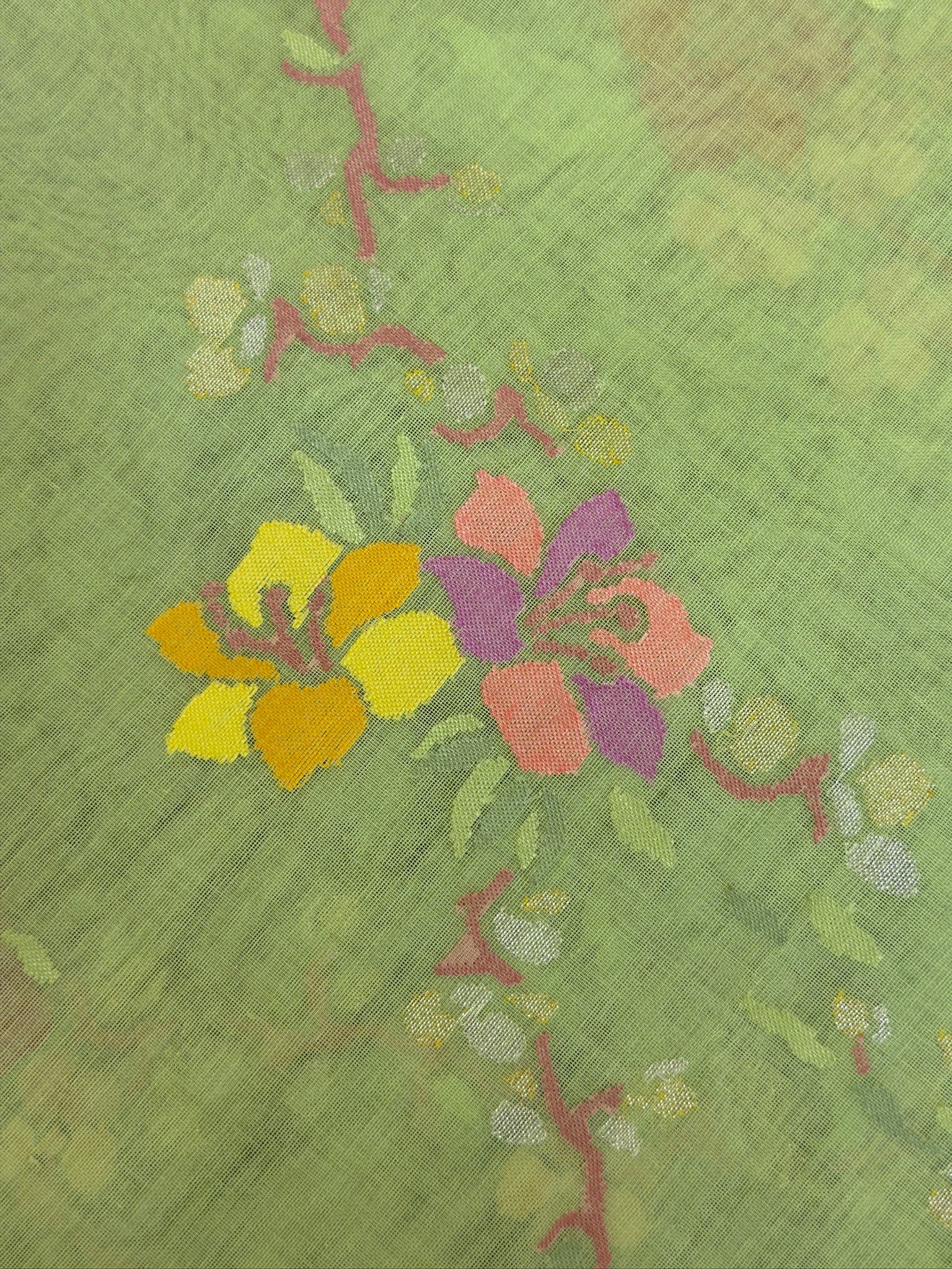 Pista Green Pure Real Zari Jamdani Saree with Floral Weaving