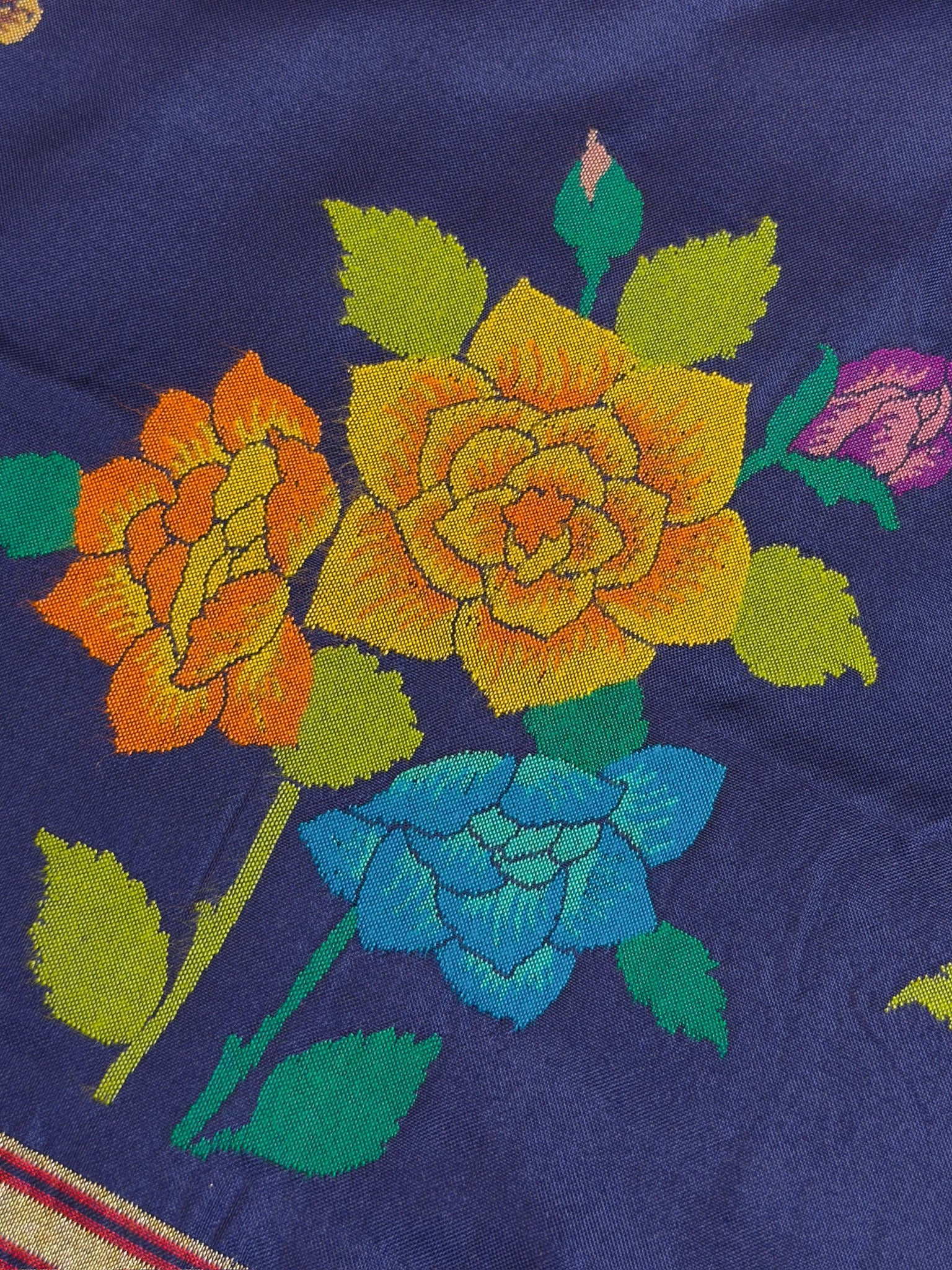 Ink Blue Pure Real Zari Jamdani Saree with Floral Weaving