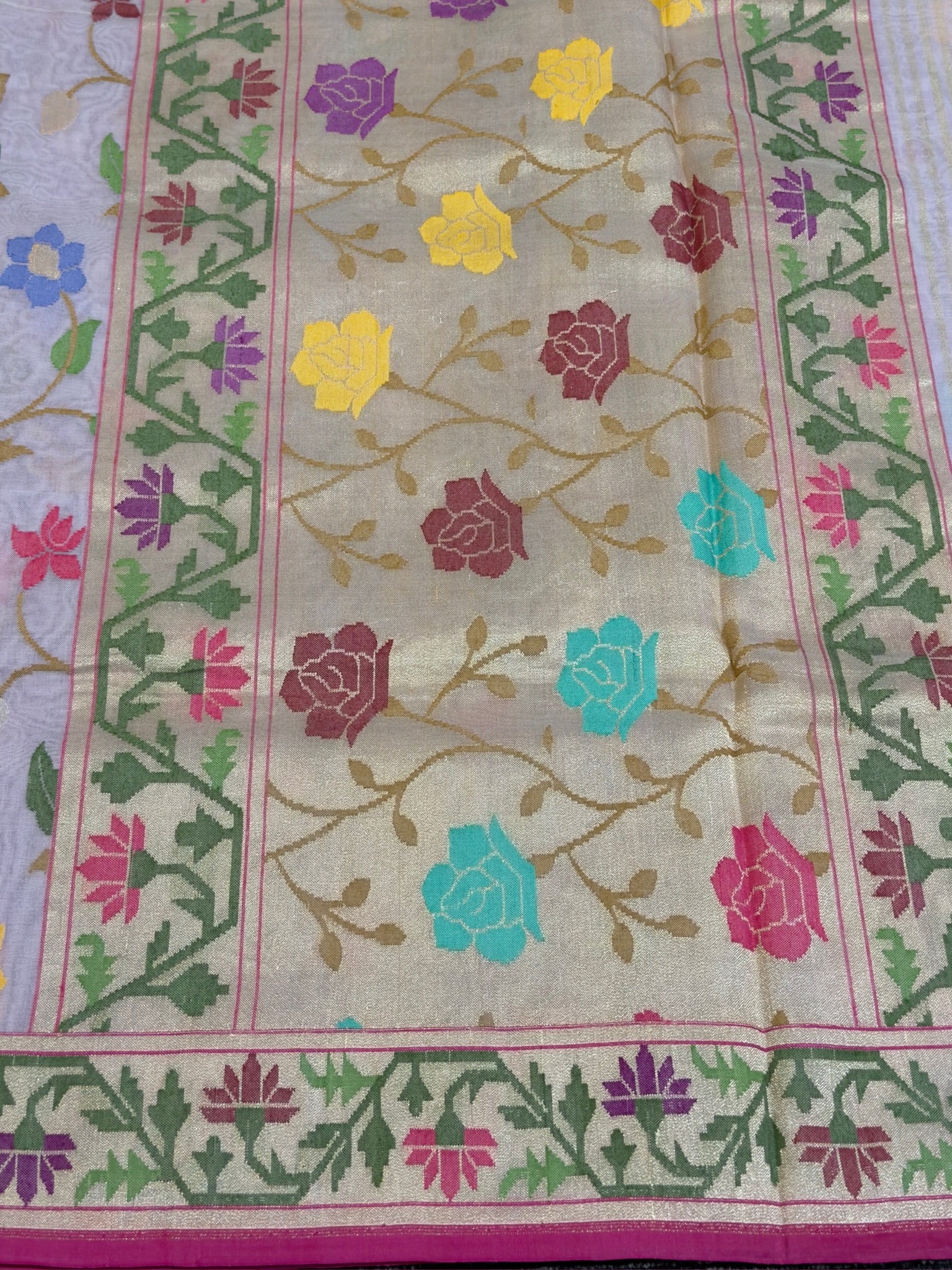 Realzari Pure Kora Organza Silk Saree in Lavender with Floral jall