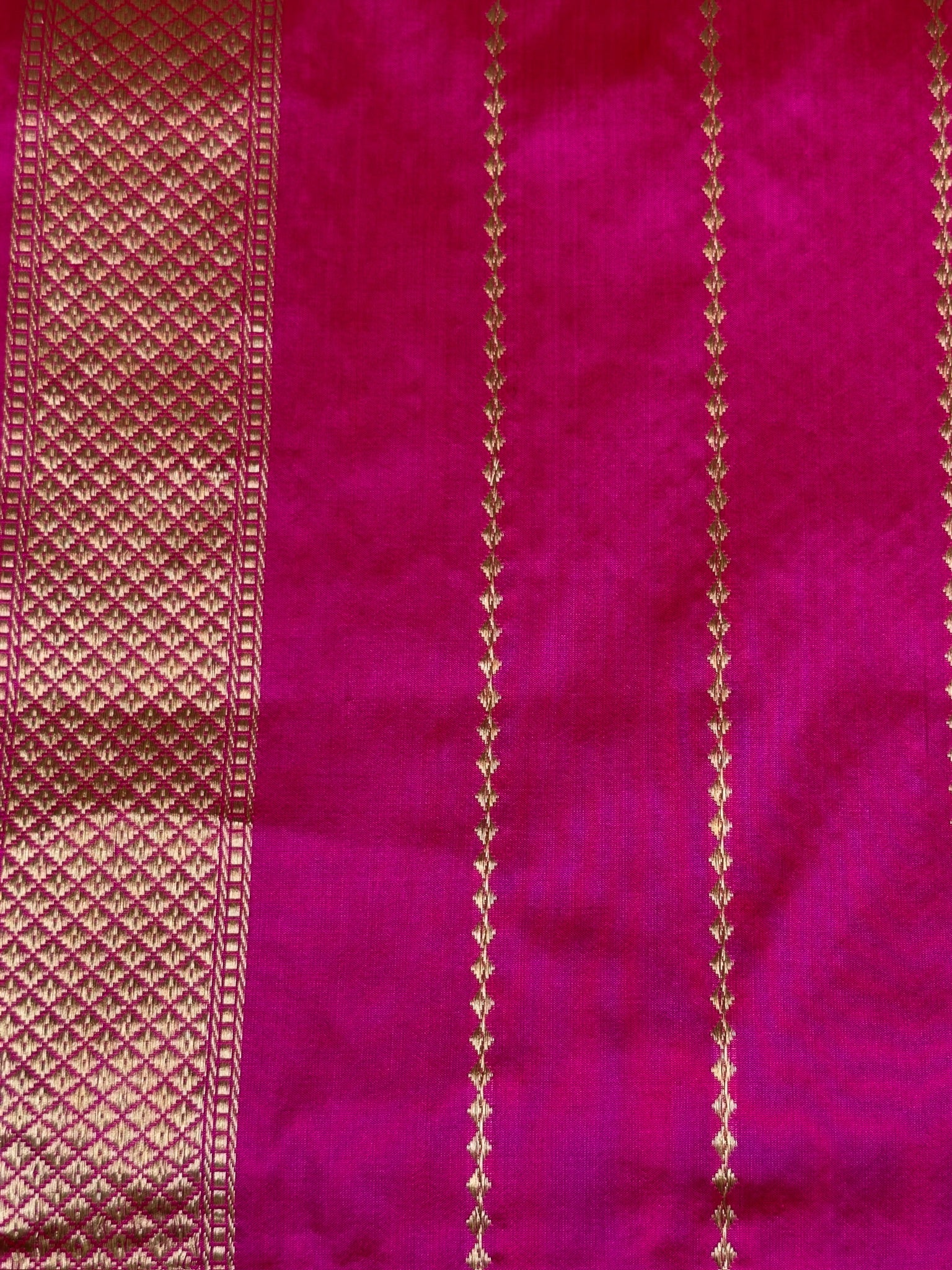 Rani Pink Pure Kadiyal Border Katan Silk Saree with Floral Zari Weaving
