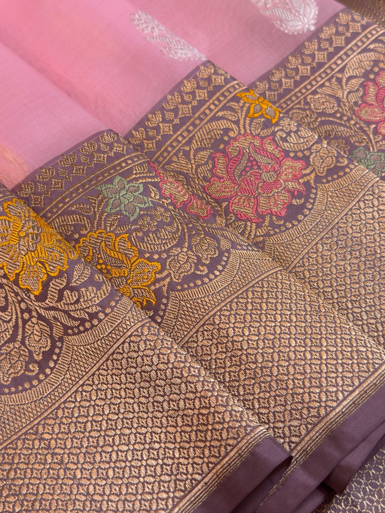 Baby Pink Premium Banarasi Kora Organza Silk Saree – 100% Handwoven | Elegant & Timeless Design