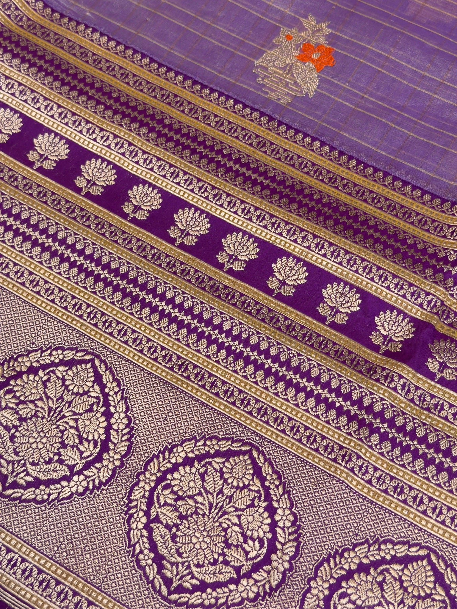 Purple Premium Banarasi Kora Organza Silk Saree – 100% Handwoven | Elegant & Timeless Design