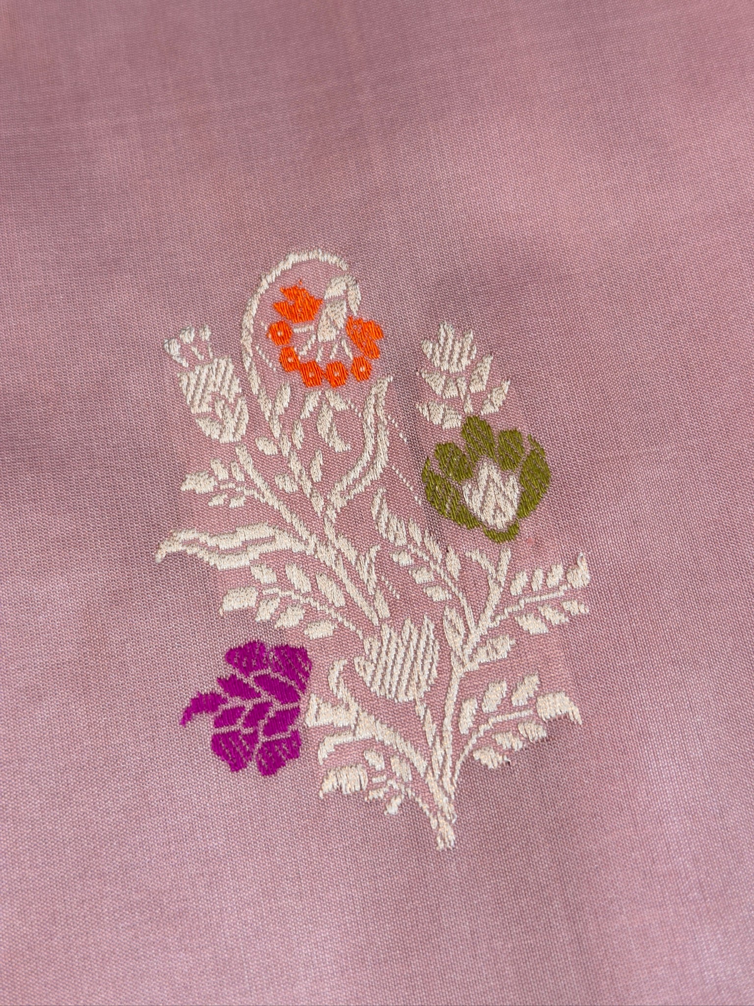 Blush Pink Pure Kadiyal Border Katan Silk Saree with Floral Zari Weaving