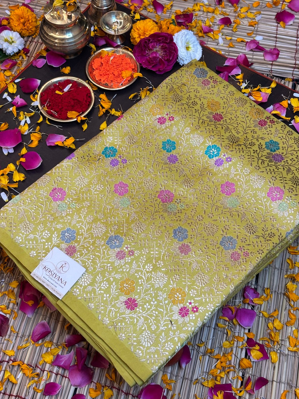 Yellow Pure Katan Silk handwoven saree