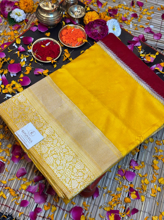 Yellow Pure Katan Silk handwoven saree