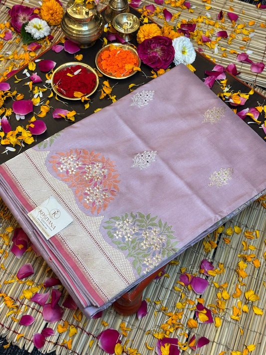 Lilac Lavender Pure Katan Silk handwoven saree