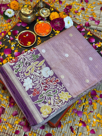 Pastel Pink Handwoven Pure Banarasi Tissue Silk Saree