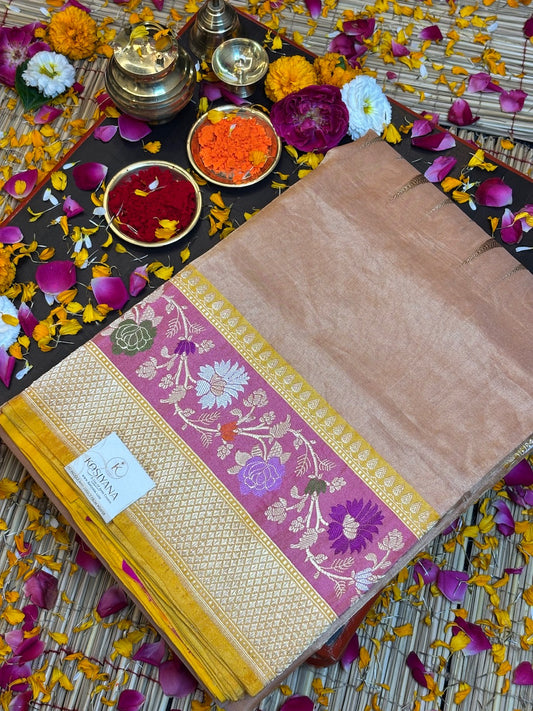 Rose Gold Handwoven Pure Banarasi Tissue Silk Saree