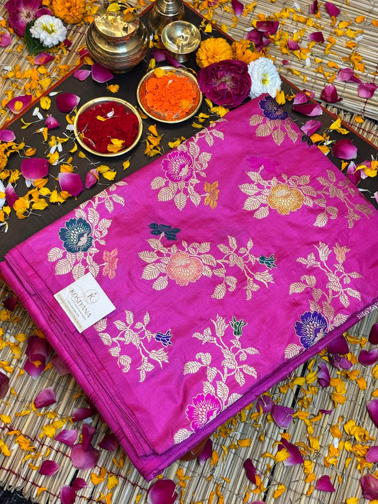 Hot Pink Pure Katan Silk handwoven saree