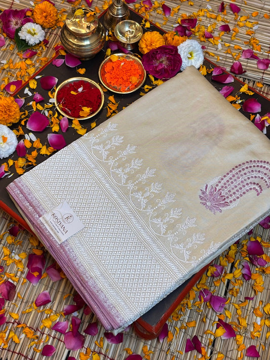 Butter Yellow Pure Banarasi Ektara Mulberry Silk Handwoven