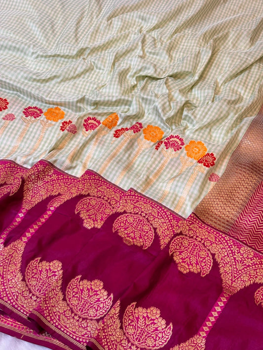 Soft Pastel Green Pure Katan Silk handwoven saree