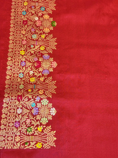 Red Handwoven Pure Banarasi Silk Saree – Kadwa Weave in 100% Katan Mulberry Silk
