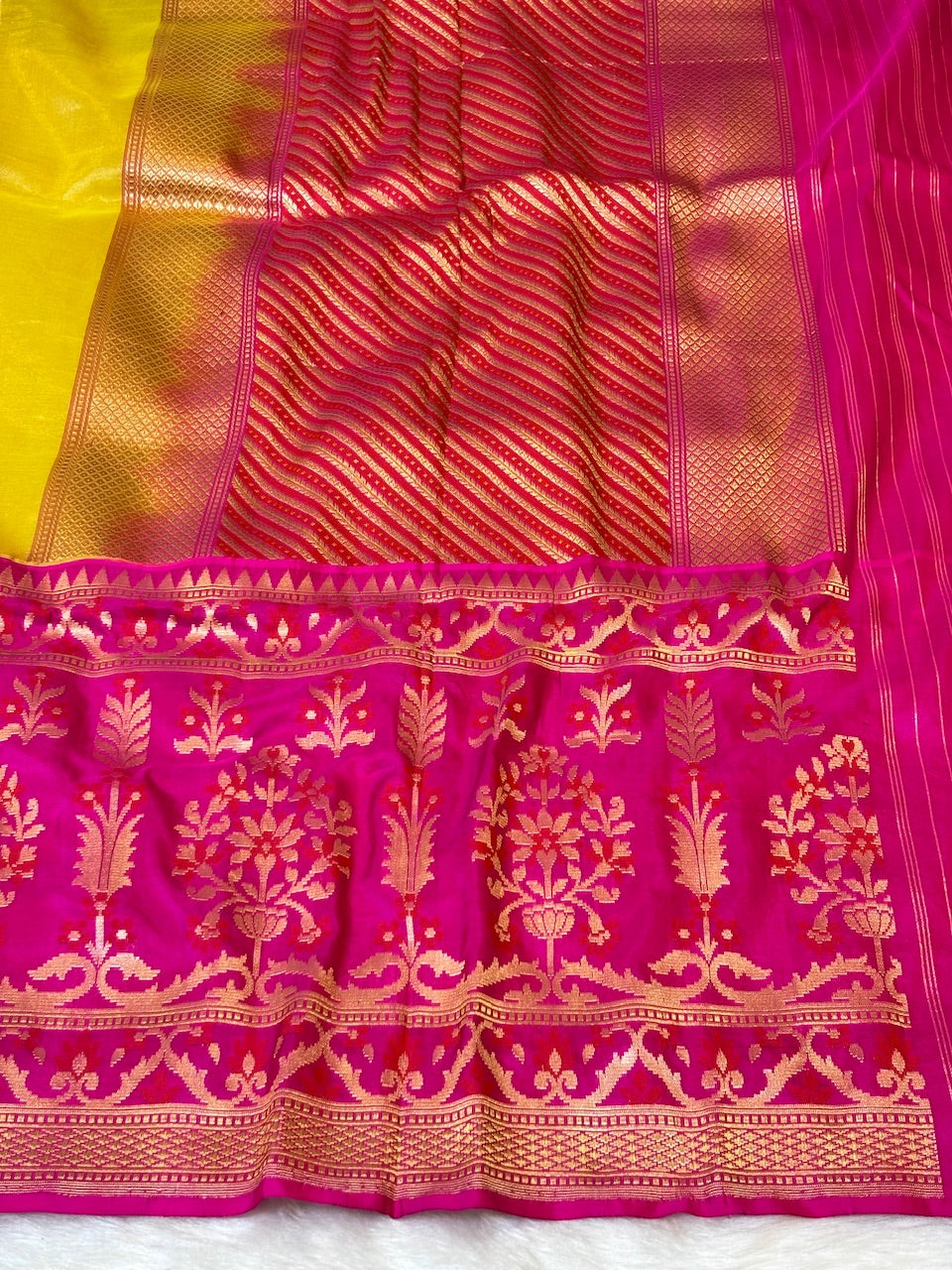 Mustard Yellow Gold Handwoven Pure Banarasi Tissue Silk Saree