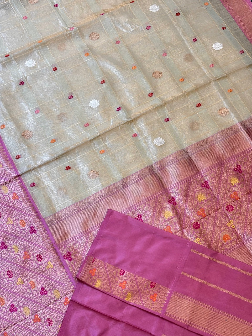 Champagne Gold Handwoven Pure Banarasi Tissue Silk Saree