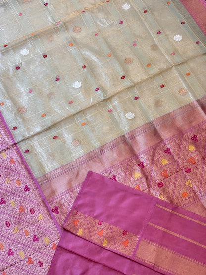 Champagne Gold Handwoven Pure Banarasi Tissue Silk Saree