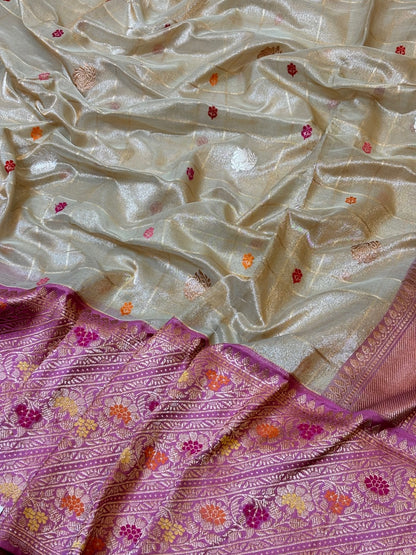 Champagne Gold Handwoven Pure Banarasi Tissue Silk Saree