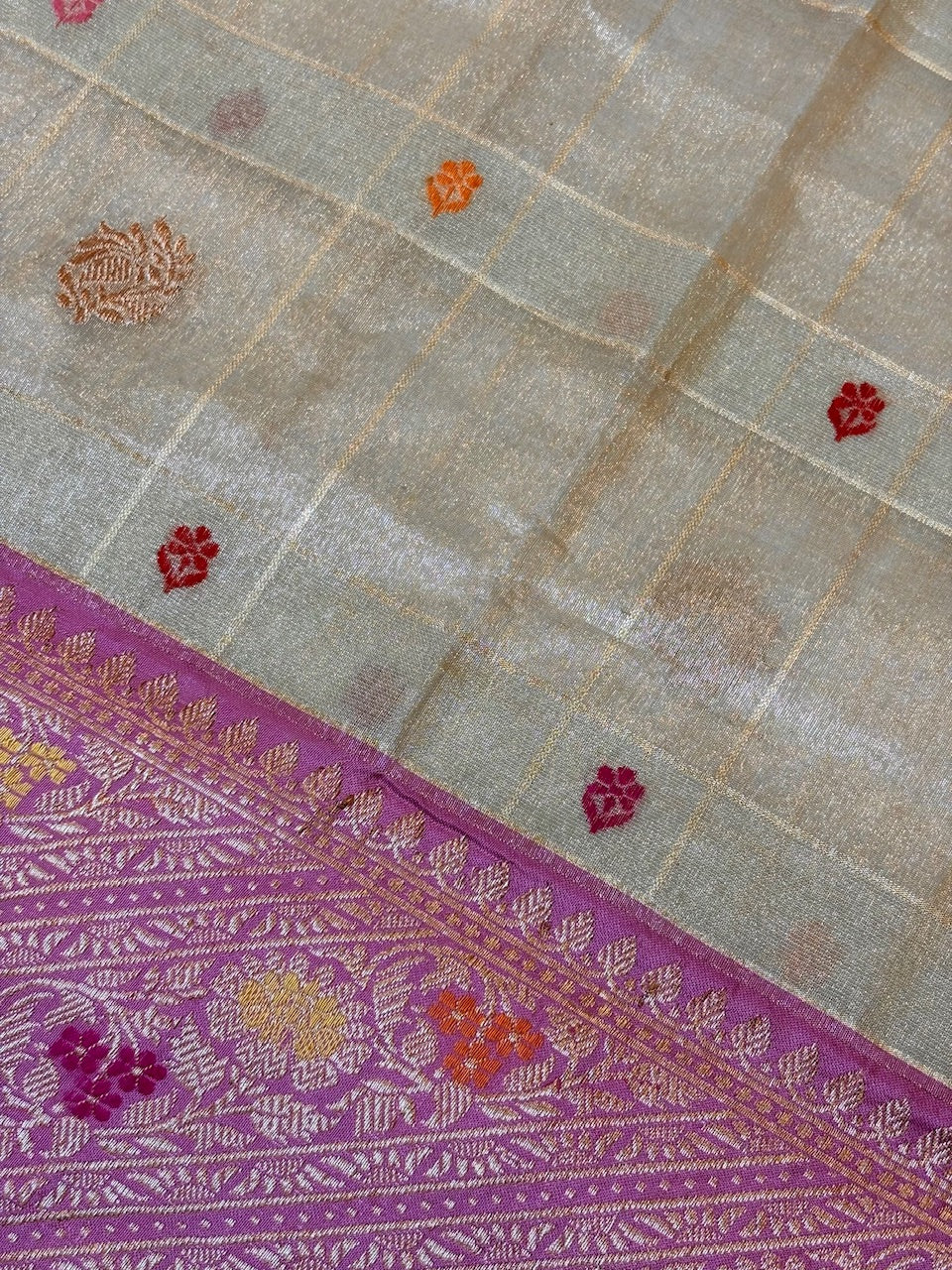 Champagne Gold Handwoven Pure Banarasi Tissue Silk Saree