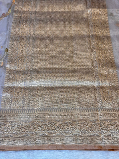 Silver Grey Handwoven Pure Banarasi Tissue Silk Saree