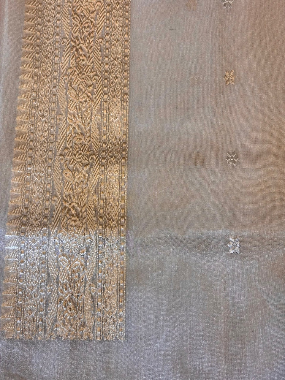 Silver Grey Handwoven Pure Banarasi Tissue Silk Saree