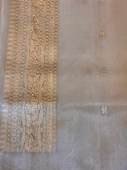 Silver Grey Handwoven Pure Banarasi Tissue Silk Saree