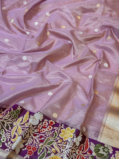 Pastel Pink Handwoven Pure Banarasi Tissue Silk Saree