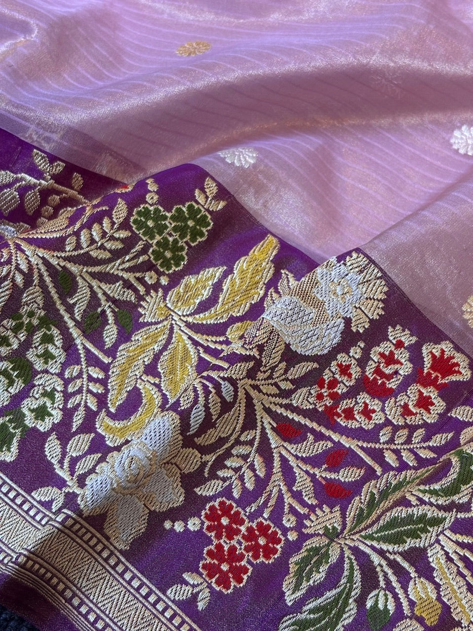 Pastel Pink Handwoven Pure Banarasi Tissue Silk Saree