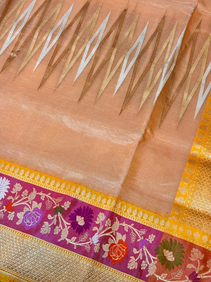 Rose Gold Handwoven Pure Banarasi Tissue Silk Saree