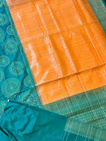 Fanta Orange Handwoven Pure Banarasi Tissue Silk Saree