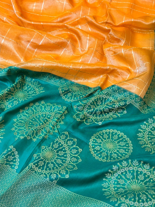 Fanta Orange Handwoven Pure Banarasi Tissue Silk Saree