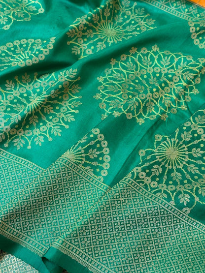 Fanta Orange Handwoven Pure Banarasi Tissue Silk Saree