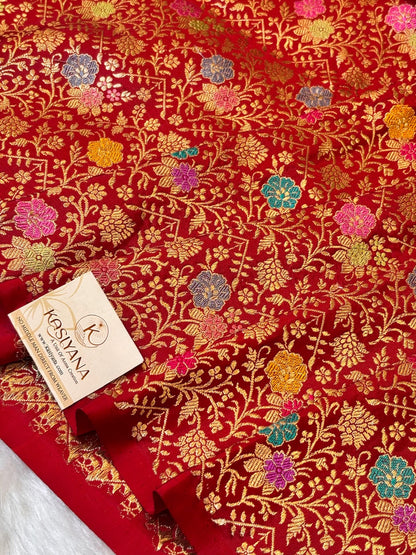 Red Pure Katan Silk handwoven saree