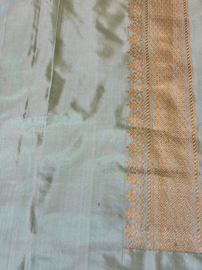 Sea Blue Handwoven Pure Banarasi Silk Saree – Kadwa Weave in 100% Katan Mulberry Silk