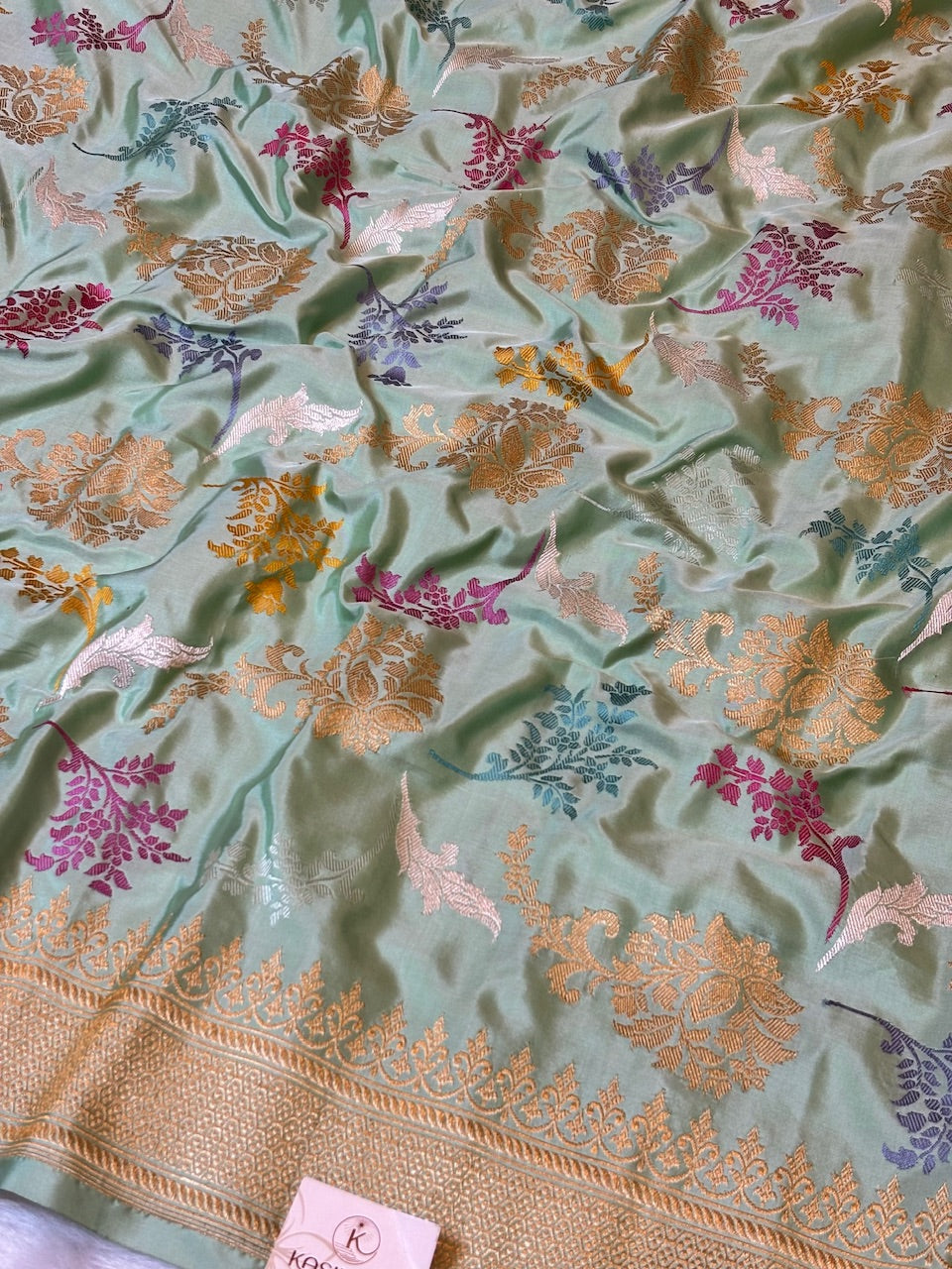 Sea Blue Handwoven Pure Banarasi Silk Saree – Kadwa Weave in 100% Katan Mulberry Silk