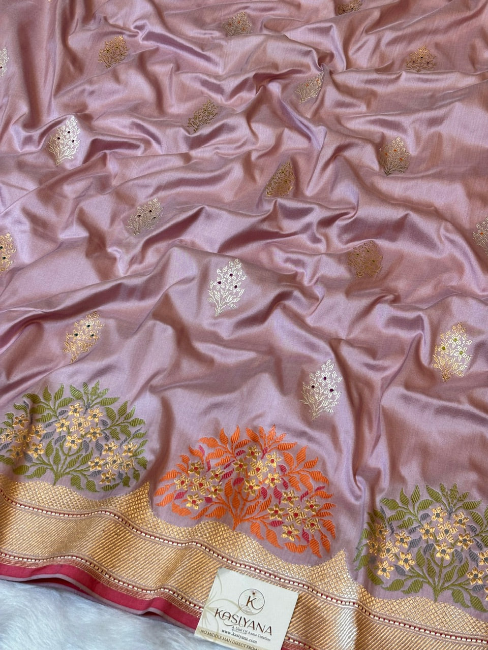 Lilac Lavender Pure Katan Silk handwoven saree