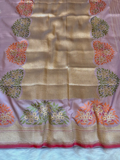 Lilac Lavender Pure Katan Silk handwoven saree