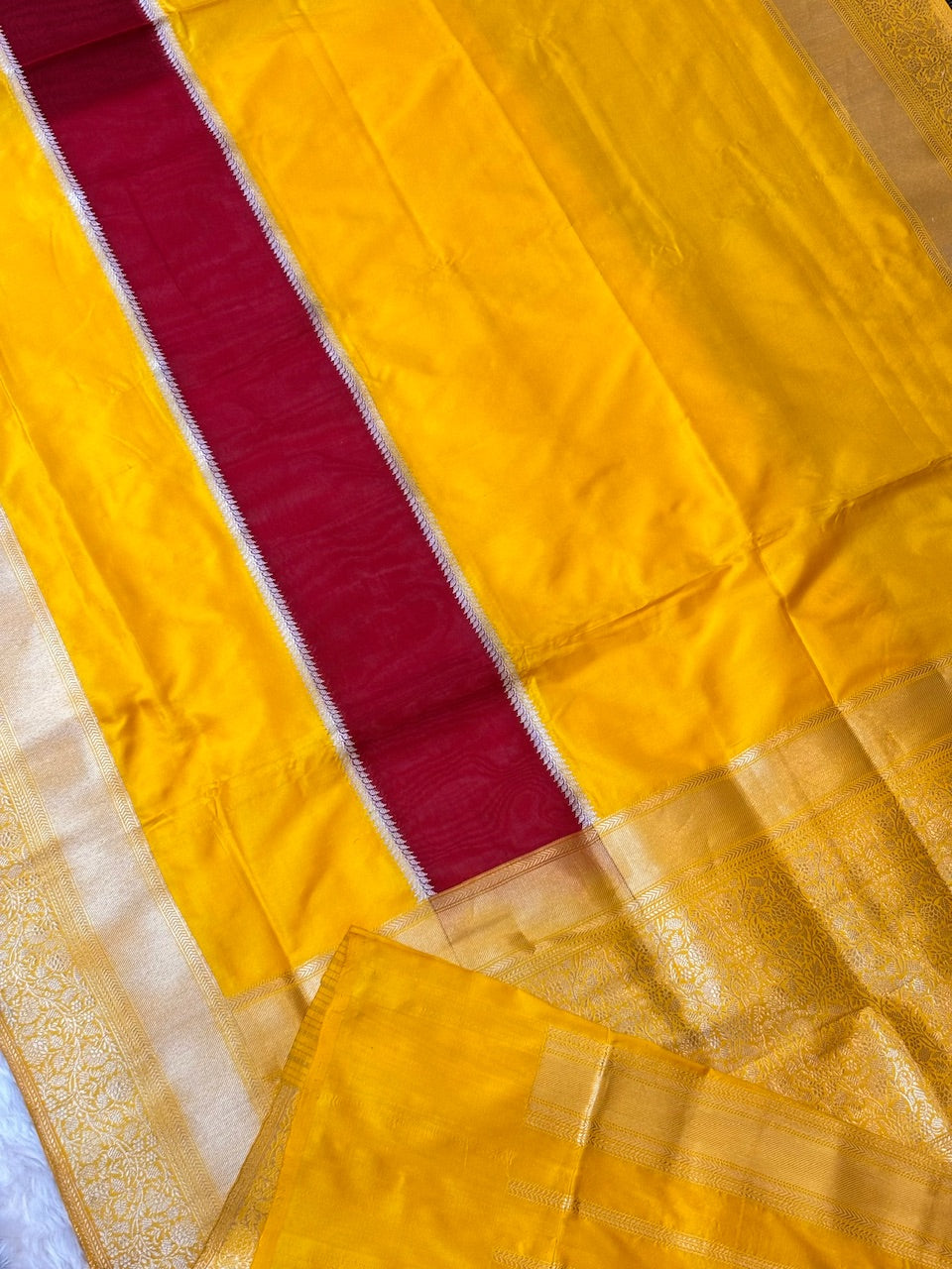 Yellow Pure Katan Silk handwoven saree
