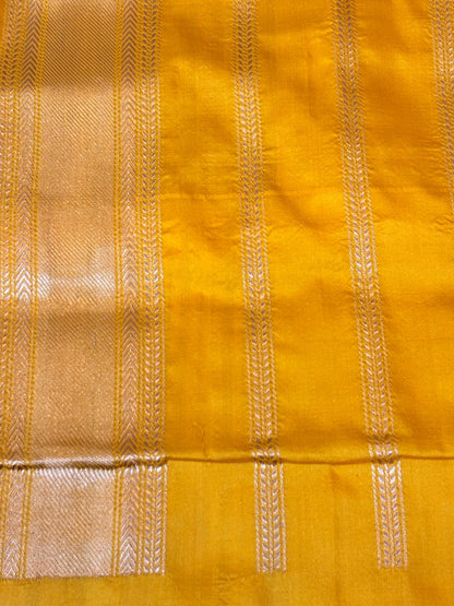 Yellow Pure Katan Silk handwoven saree