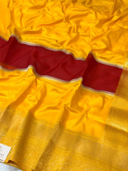 Yellow Pure Katan Silk handwoven saree